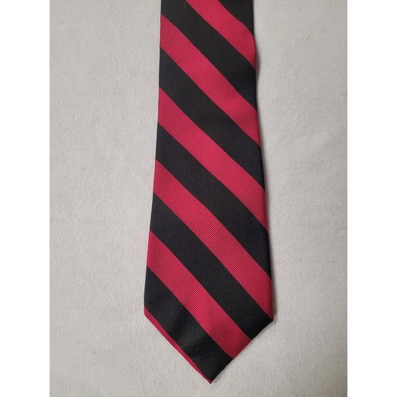 Lauren Ralph Lauren 100% Silk Academia Stripe Repp Tie - Red/Black - Picture 1 of 5